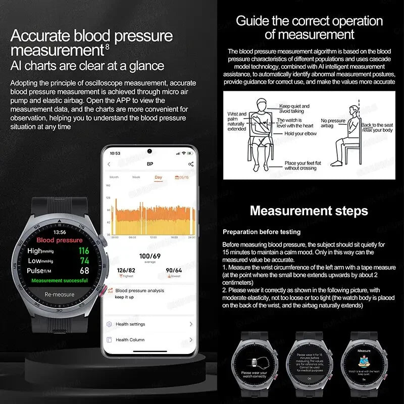 Sapphire Glass AMOLED Blood Pressure Smart Watches ECG Blood Oxygen Blood Pressure Air Pump Sport Health Tracking Smartwatch NFC