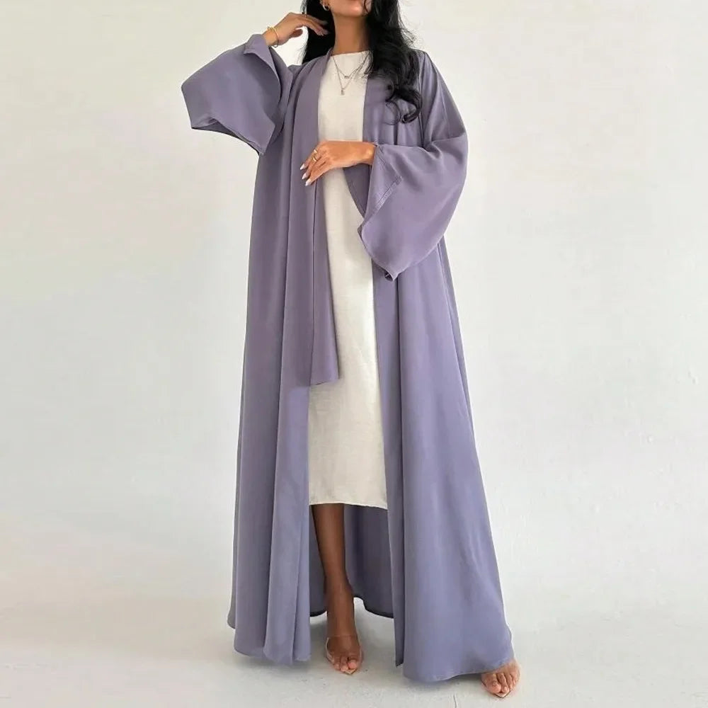Full Sleeve Loose Open Front Abaya Muslim Women Abayas Solid Kaftans Islamic Maxi Dresses Jilbabs Middle-East Ethnic Clothing