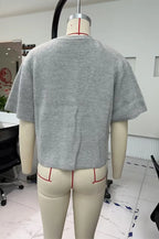 2000s Sweaters y2k Clothes Women Solid Color Round Neck Single Breasted Short Sleeve Cardigan Tops Fashion Streetwear
