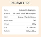 3/5M Automatic Dog Leash Retractable LED Luminous Leading Fashion Light Straps for Dog Puppy Pet Flexi Walking Running Lead