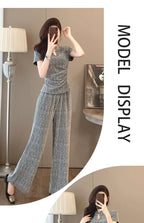 Fashion suit women's summer new style high-end feeling new Chinese style short sleeved top+casual wide leg pants two-piece set