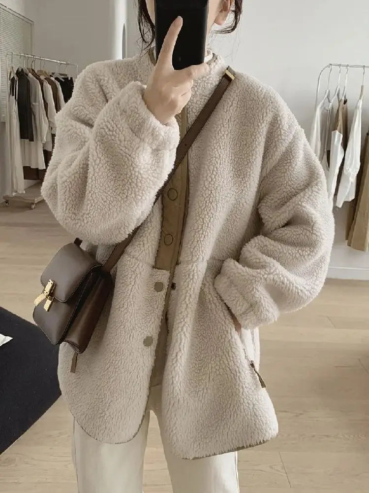 Y2k Korean Version Winter Clothes Women Jackets Lambwool Coat Fashion Casual Loose Oversize Thick Parkas Long Sleeve Tide Coats