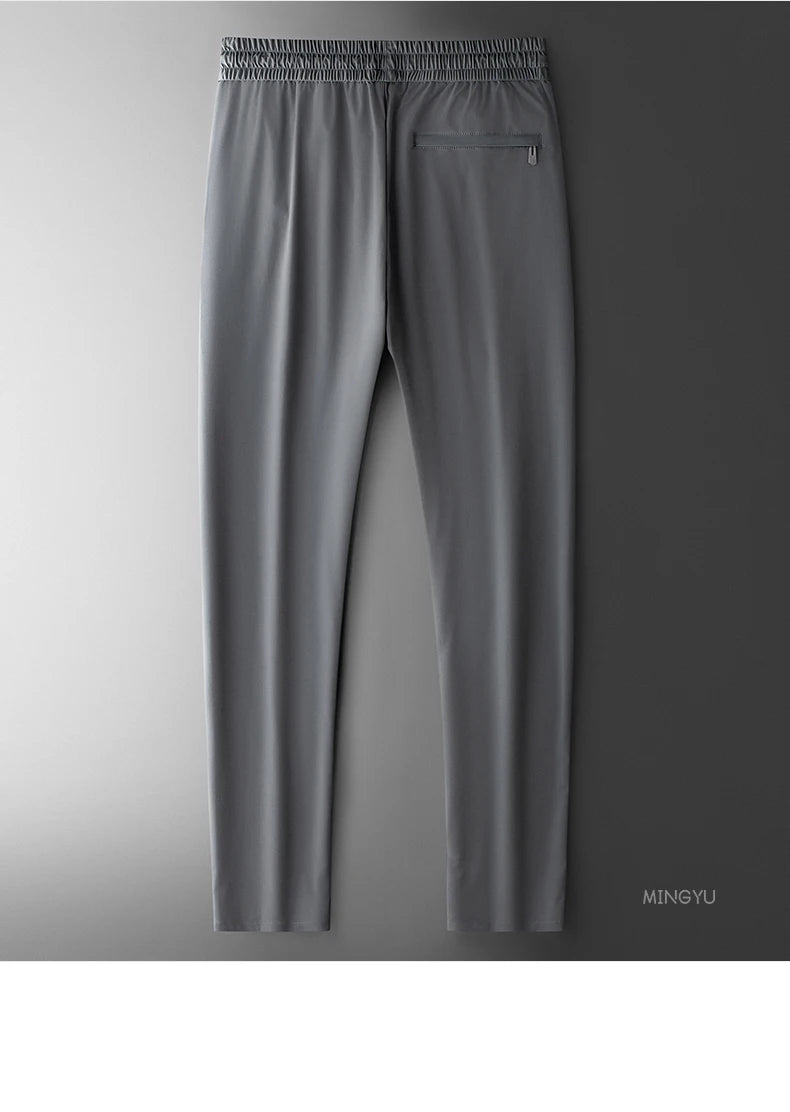 Summer High Stretch Smooth Ice Silk Casual Pants Man Thin Soft Elastic Waist Korean Grey Sweatpants Sports Jogging Trousers Male