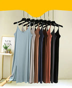 Women Summer Dresses Casual V Neck Full Under Slip Dress Spaghetti Strap Seamless Loose Split Bottming Thin All-Match Dress