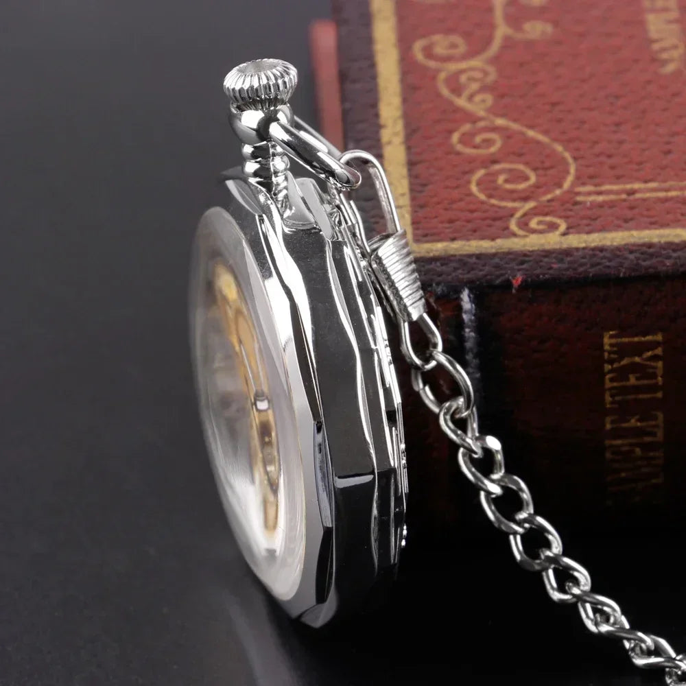 Luxury Gold Moon Phase Without Cover Mechanical Pocket Watch Antique Pendant Pocket Clock High Grade Gifts for Men