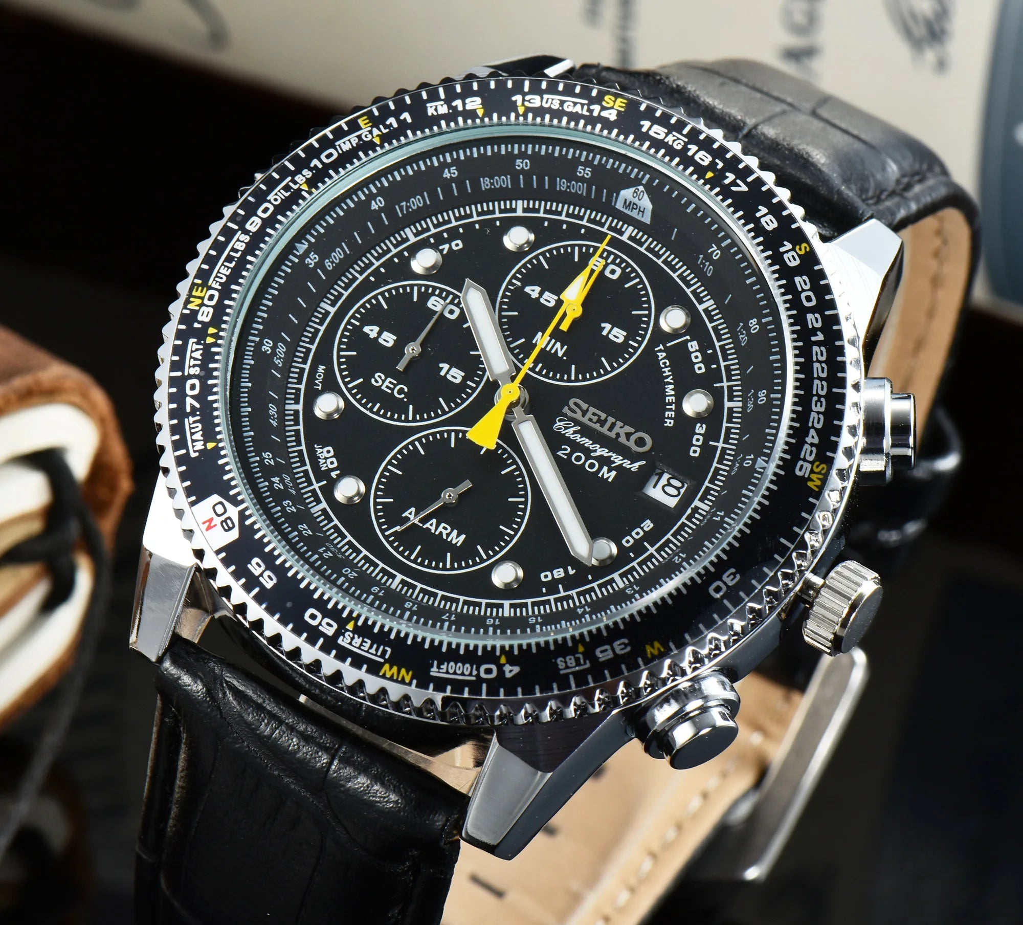 SEIKO Men's Sports Quartz Waterproof Watch, Multifunctional Dial Luminous Hands and Markers, Stainless Steel or Rubber Strap.
