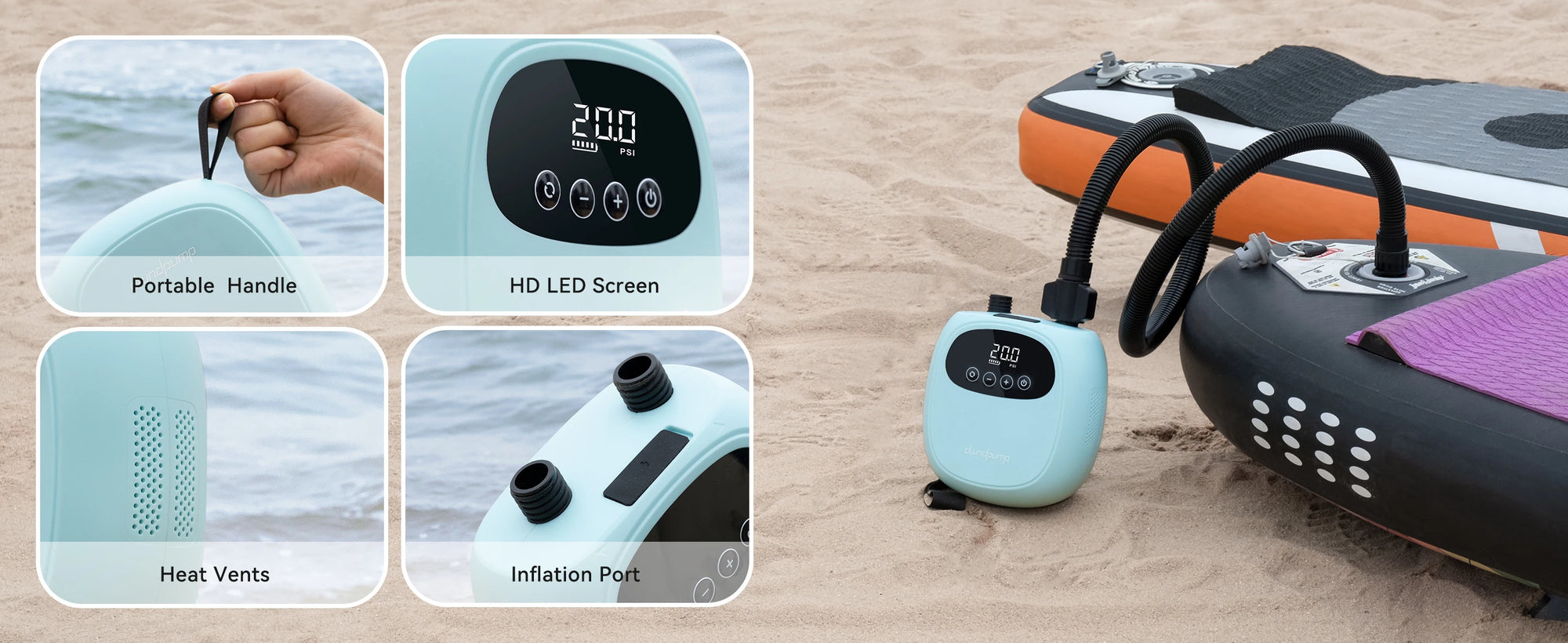 Electric 20PSI SUP Pump 38.48Wh Battery Paddle Board Inflation Deflation for Kayak Boat Surfing Board Stand Up Paddle