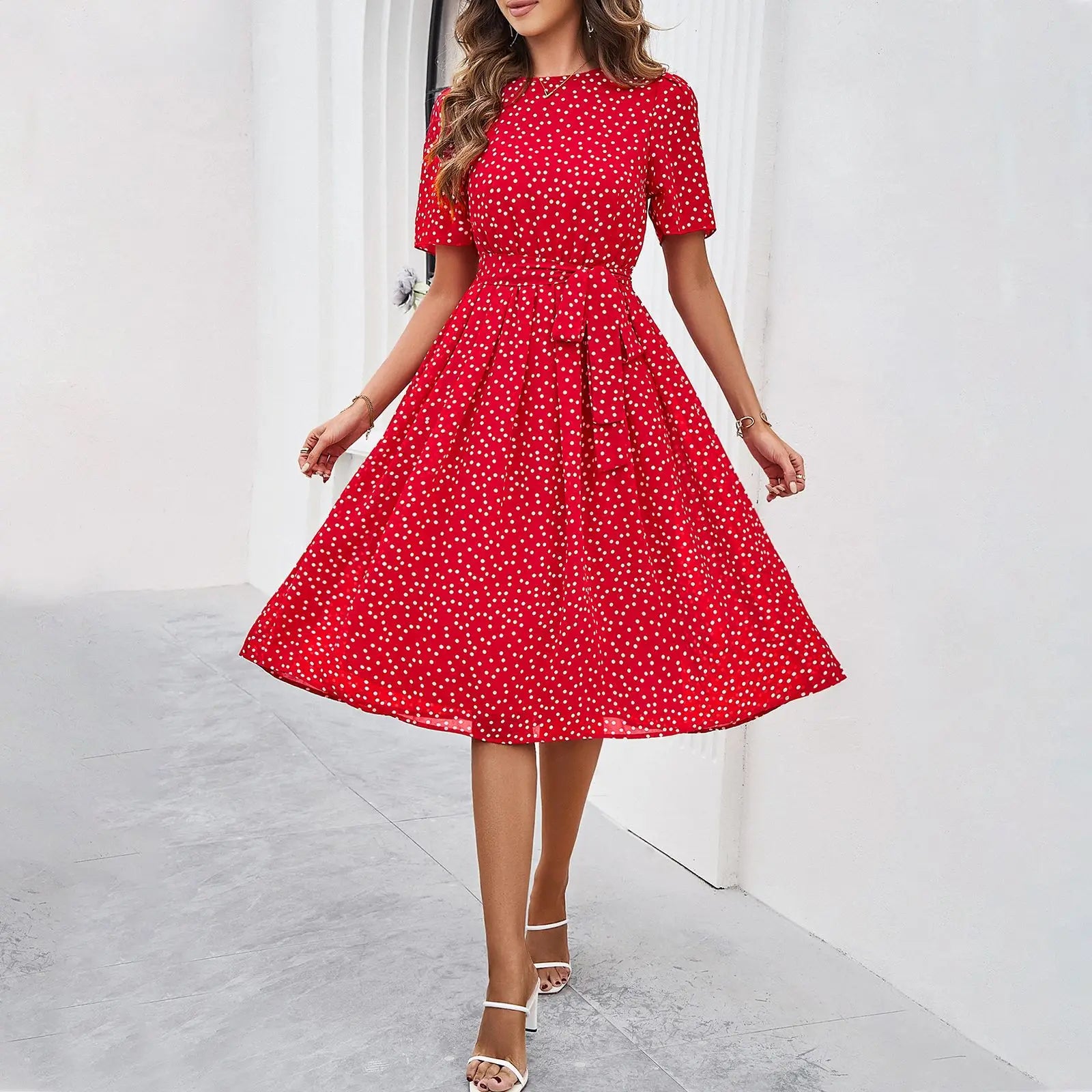 Casual Loose Printed Dot Short Dresses For Women 2025 Fashion Summer Women's A-Line Midi Dress Elegant Vintage Female Dresses