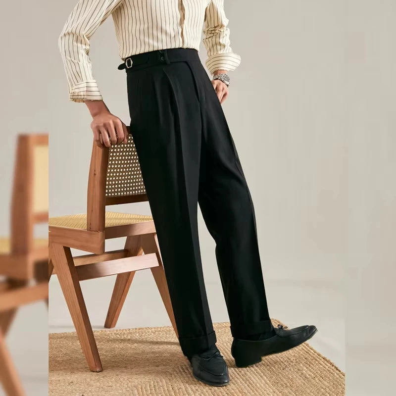 Italian Naples Trousers High Waisted Straight Men's Business Casual Pants High-end Elegant Retro Suit Pants Banquet Wedding