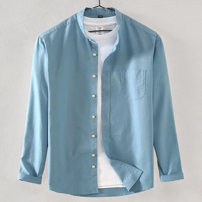 2025 Cotton Stand-up Neck Oxford Spinning Anti-wrinkle Casual  Spring  Autumn New Men's Shirt Jackets  Long Sleeve Shirt Men's
