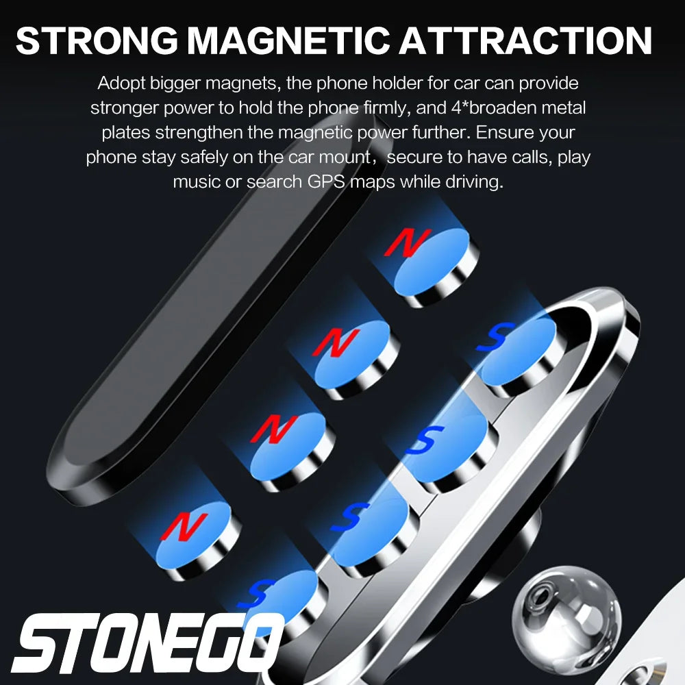 STONEGO Metal Strong Magnetic Car Mobile Phone Holder Magnet Cell Phone Stand in Car GPS Support for IPhone 360° Rotatable Mount