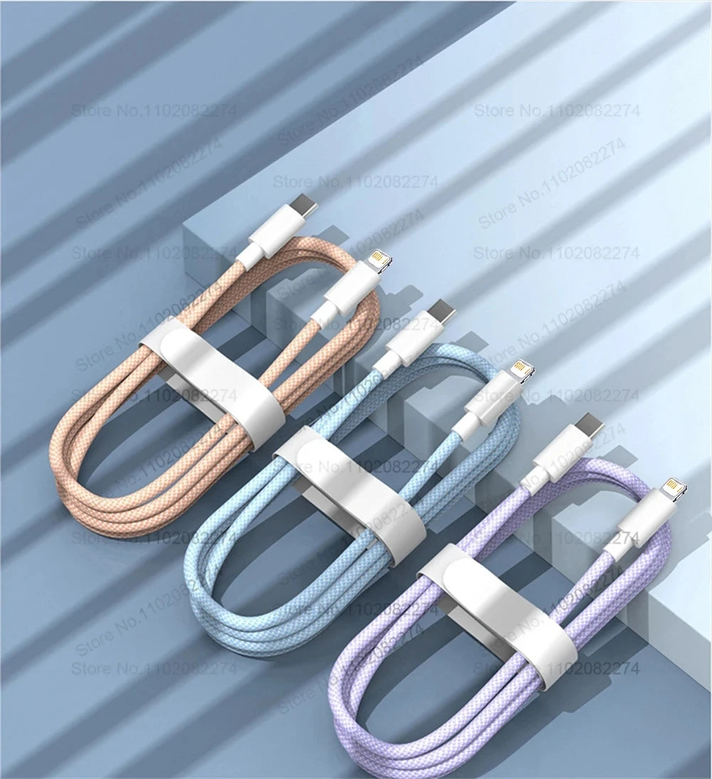 20W USB A to L Color Cable For iPhone 14 13 12 11 Pro XS Max XR XS X SE 8 7 Plus PD Fast Charge Type C Braid Cables Accessories