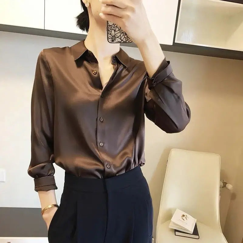 Comfortable Turn-down Collar All Seasons Women's Clothing 2023 Chiffon Trend All-match Korean Solid Color Long Sleeved Blouses