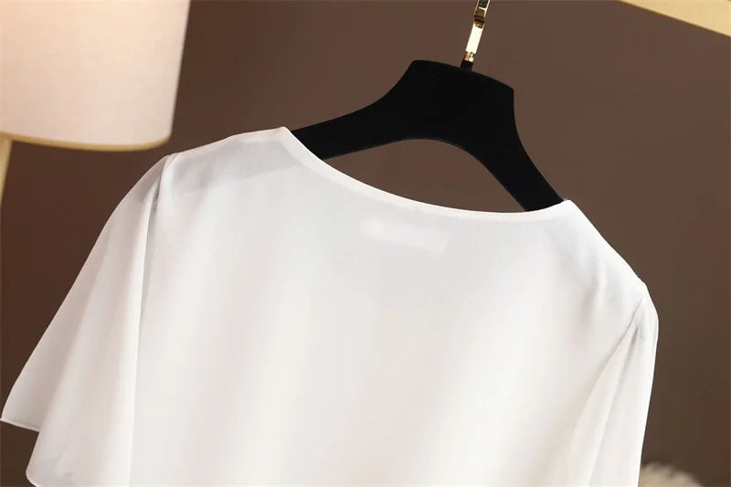 Women Blouse And Tops Summer Short Sleeve Chiffon T-shirt Middle Age Female Fashion Pullover Tshirts Shirts Large Size L-6XL
