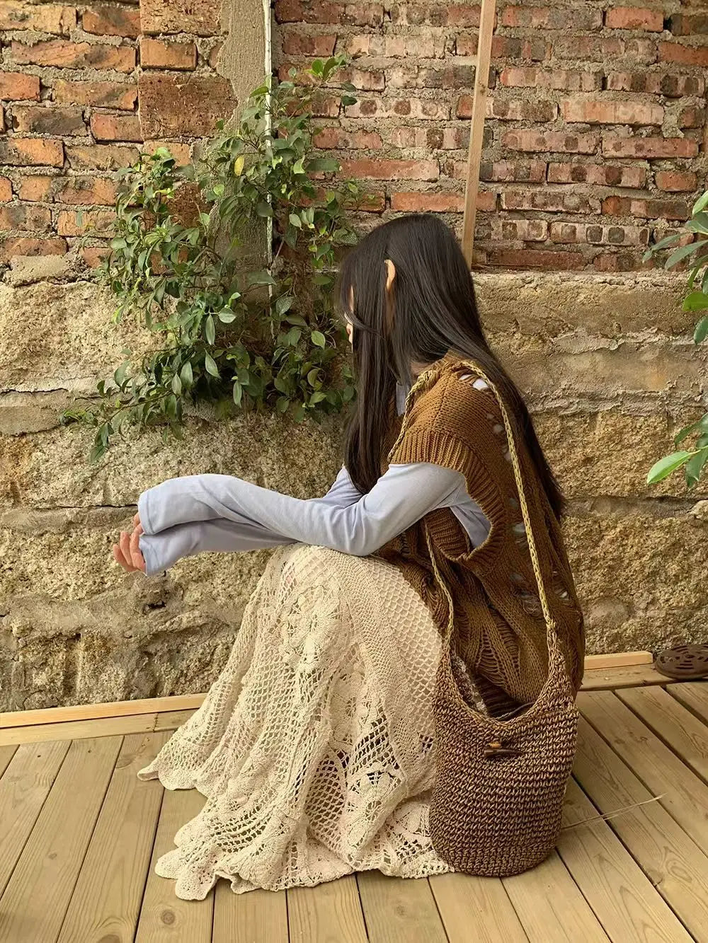 Retro Hollow Knitted Crochet Women's Solid Color Skirt 2025 Summer Fashion Lace Patchwork Female High Waisted Skirt