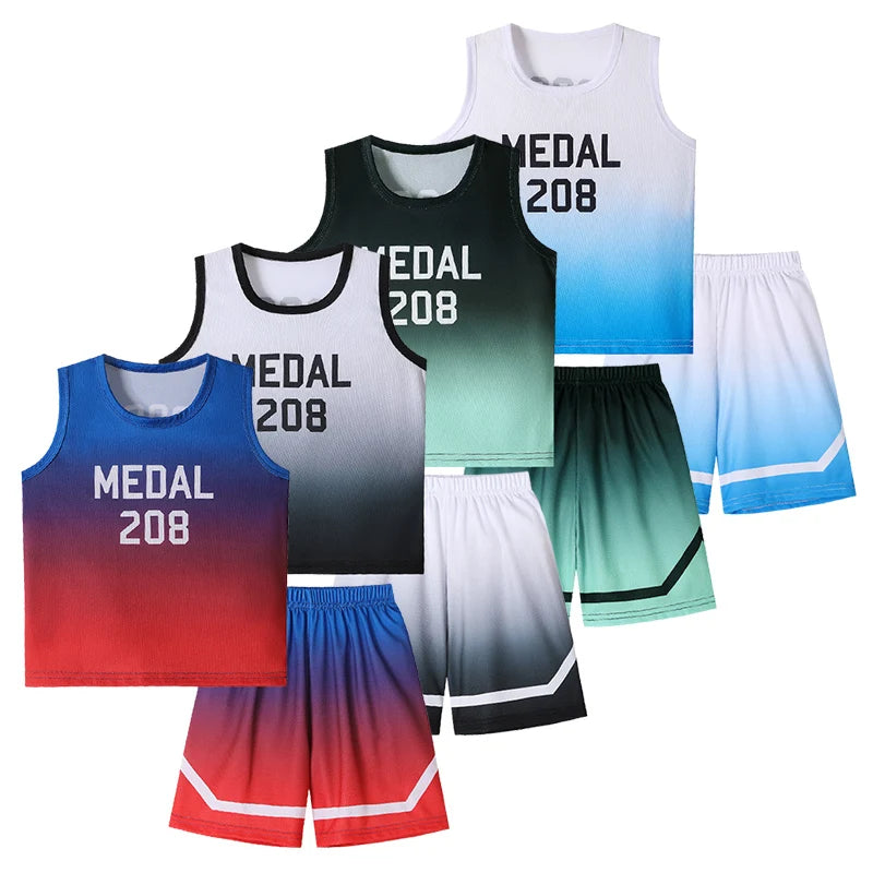 2 Pcs Summer Children's Quick Drying Sports Suit Boys' Comfortable And Breathable Multi-color Vest Girls' Running Casual Shorts