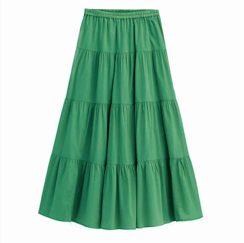 2024 Spring Autunm women Ruffle skirt fashion Summer cotton linen skirts long maxi party skirts red purple pink M-5XL 6XL 7XL