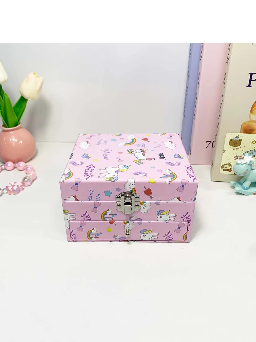 1pc Music Box with Drawer Mirror Rotating Pink Pony Jewelry Storage Box for Ring Necklaces Bracelets Birthday Gift