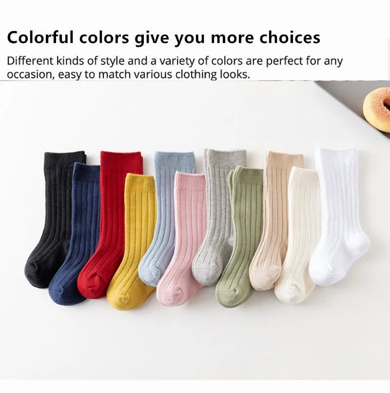3Pairs/Lot Baby Knee High Socks Kids Girls Boys Soft Cotton Long Sock Cute Spanish Stripe Solid Children Socken For 0-8Years