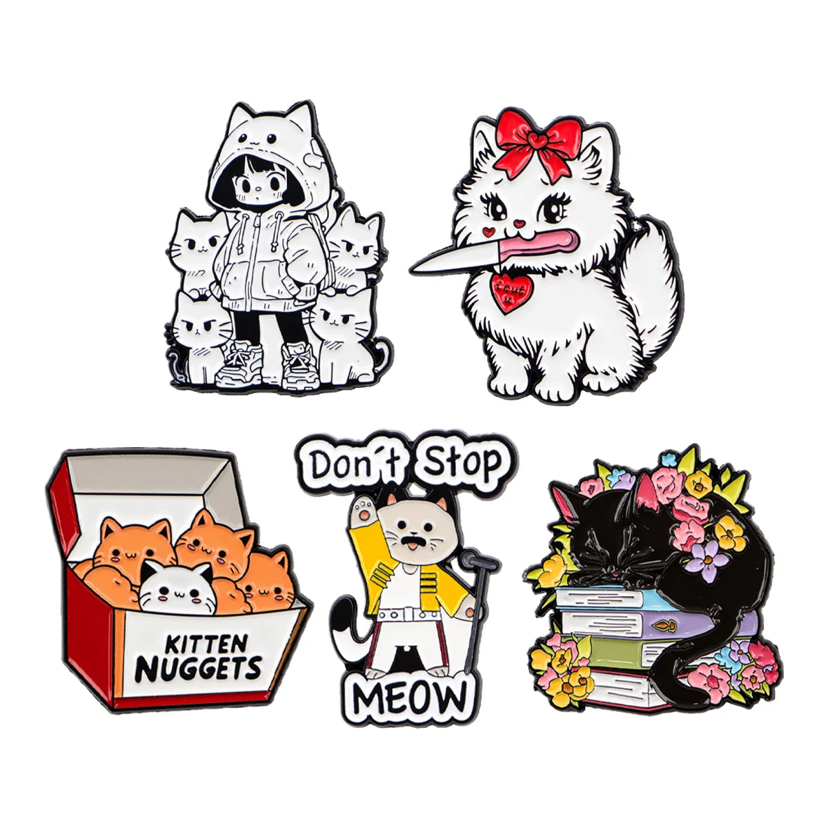 2-10pcs/set Funny Animals Series Enamel Pin Cartoon Cats Dogs Brooch Set Lapel Pins Badge on Backpack Clothing Accessories Gifts