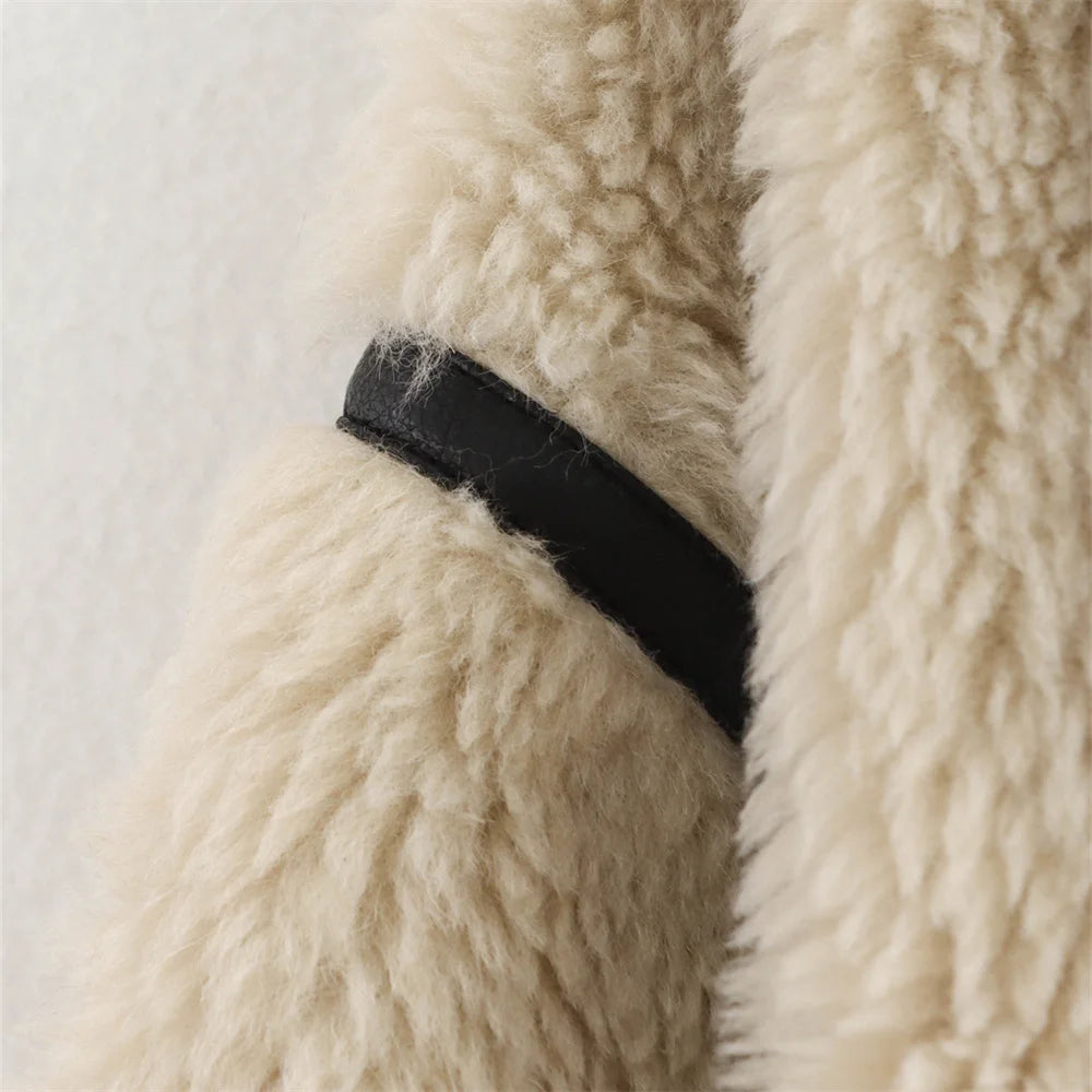 Zach Ailsa Women's Big Collar Fur Integrated Plush Coat Autumn/Winter New Solid Color Long Sleeve Warm Jacket