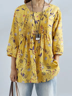 Plus Size 1XL-5XL Women's   Fashion Floral Printed 3/4 Sleeve Blouse Shirt Ladies Casual Loose Retro Color Shirt Blouse Tops