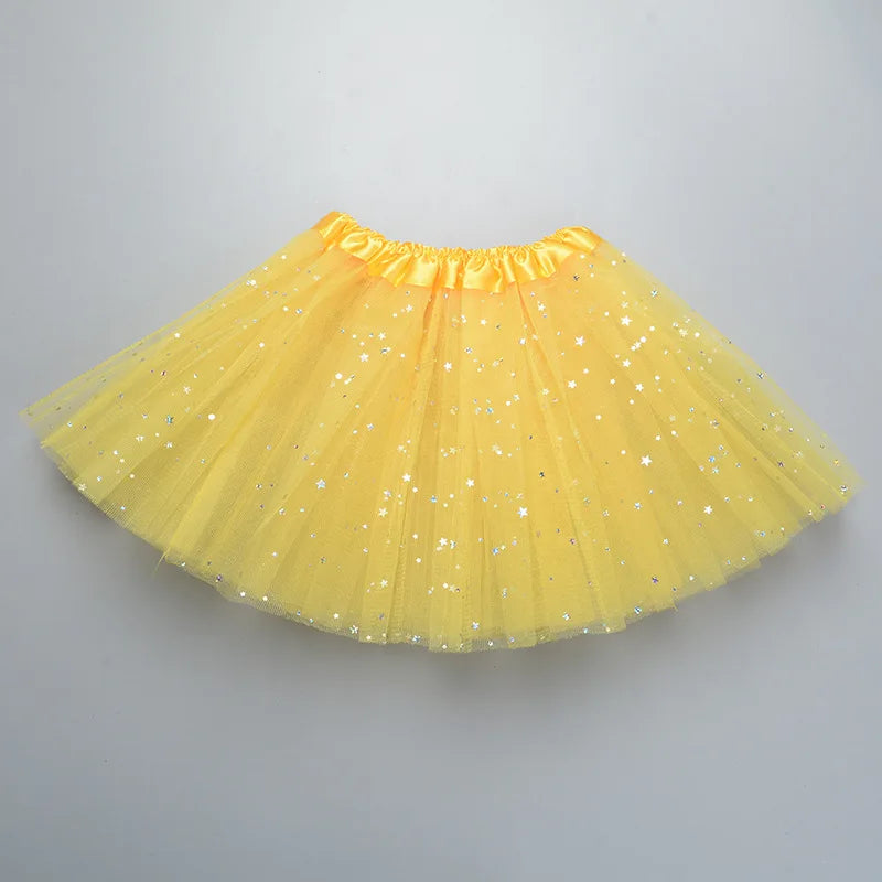 Kids Baby Star Glitter Dance Tutu Skirt For Girl Sequin 3 Layers Tulle Toddler Pettiskirt Children Chiffon 2-8T