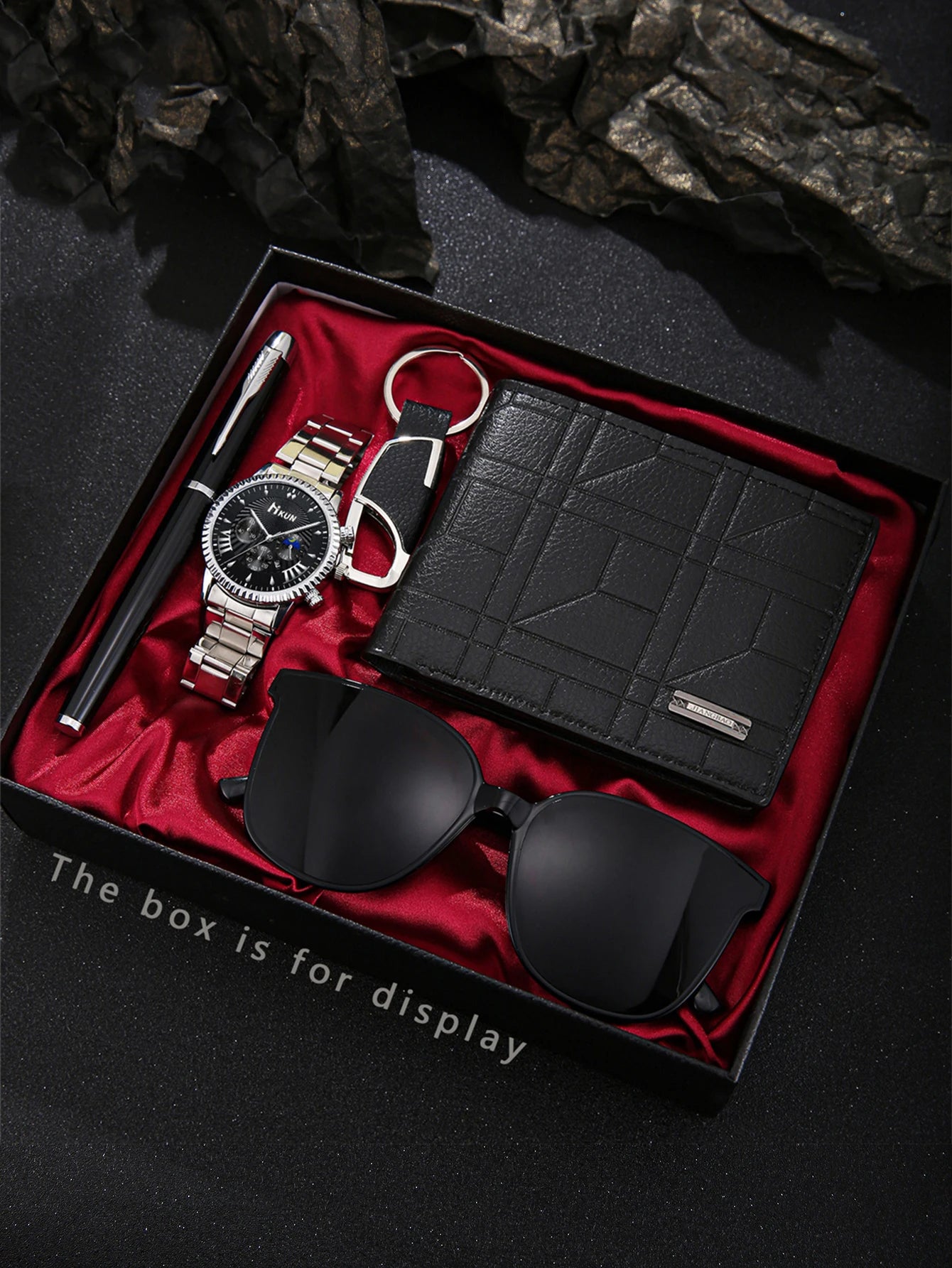 5 pieces/set of fashionable and all-matching men's watch set + wallet + glasses + key chain + pen birthday gift set