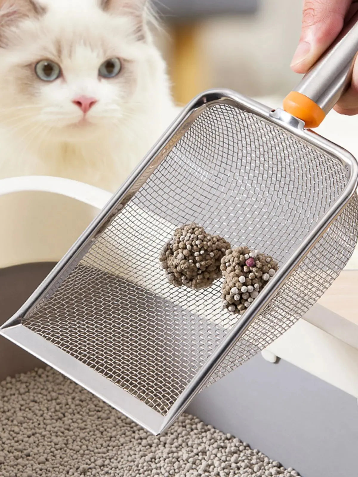 Stainless Steel Cat Litter Scoop with  Long Handle Kitten Sifter Sifter Litter Scooper  for Rabbits Pets Supplies Bunny