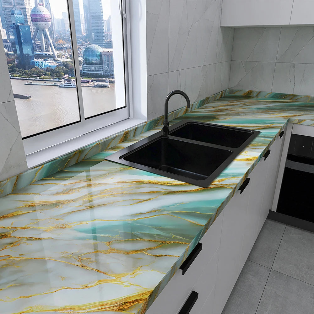40cm Marble Self-adhesive Wallpaper Bathroom Kitchen Cabinet Countertop Contact paper PVC Waterproof Wall Stickers