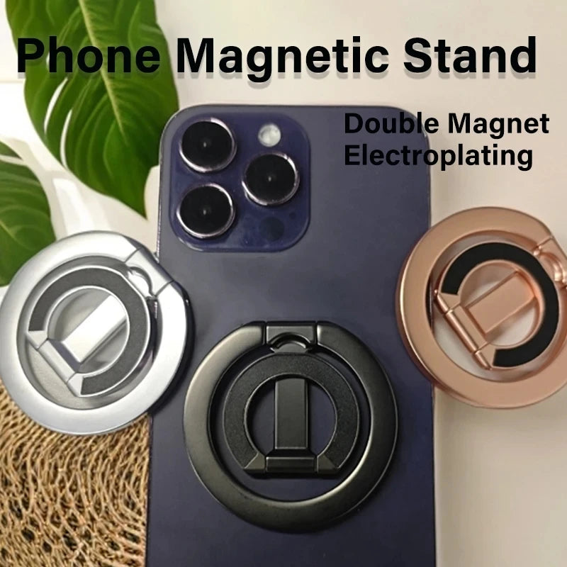 2025 Double Sided MagSafe Phone Stand Magnetic Phone Ring Holder Kickstand Magnet Grip for iPhone 15 16 Android Gym Car Holder