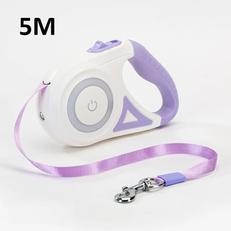 3/5M Automatic Dog Leash Retractable LED Luminous Leading Fashion Light Straps for Dog Puppy Pet Flexi Walking Running Lead