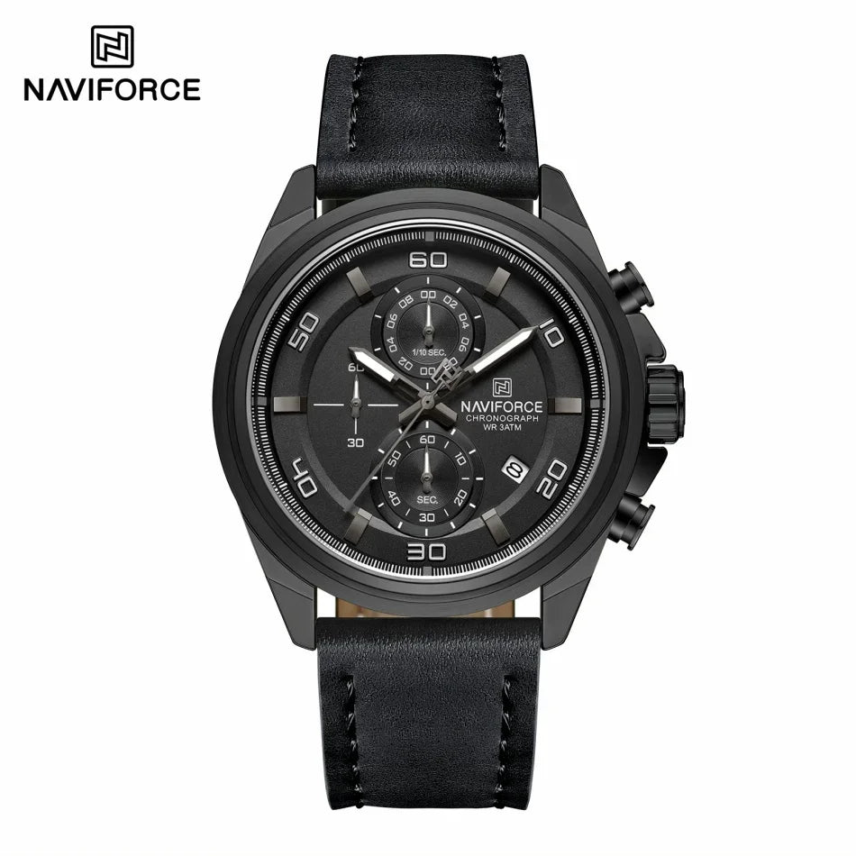 NAVIFORCE  Hands Wristwatches Genuine Leather Strap Alloy Case Casual Watches Dress Watch for Men Waterproof with Date Luminous