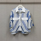 Elegant 2025 Summer Women's Geometric Print Contrasting Collar Shirt+Shorts+Long Sleeved Shirt+Pleated Skirt Set