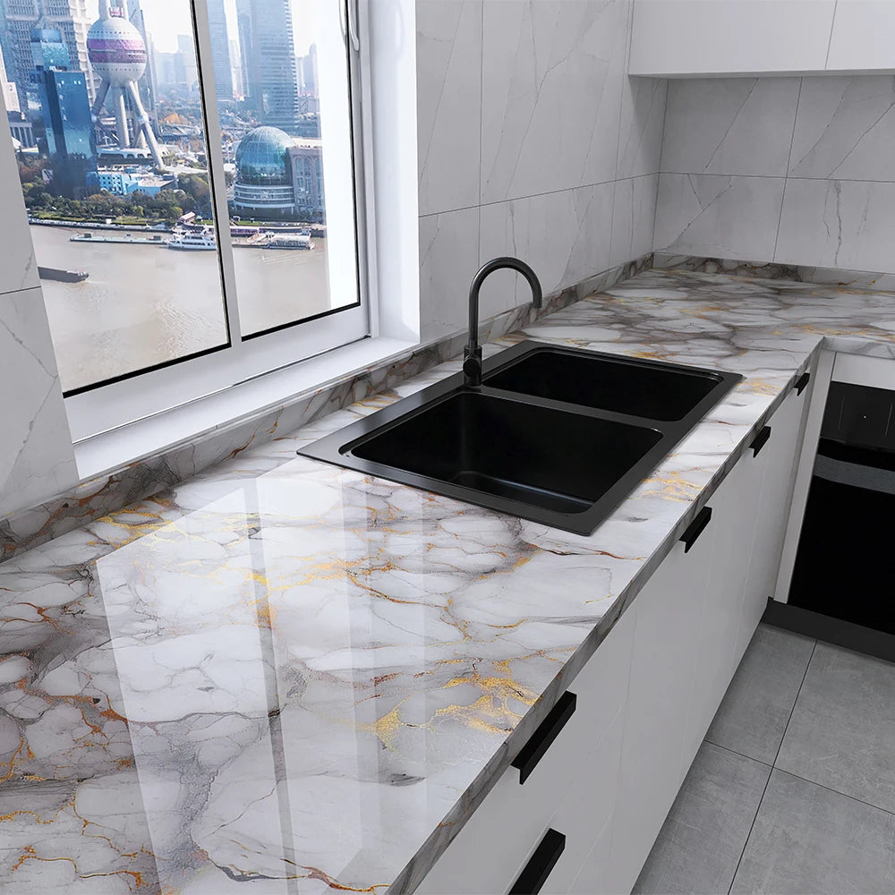 40cm Marble Self-adhesive Wallpaper Bathroom Kitchen Cabinet Countertop Contact paper PVC Waterproof Wall Stickers