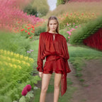 Pleated Mini Dress Women New Fashion Puff Sleeve Elegant V-neck High Waist Evening Party Dresses Lady Holiday Beach Vestidos