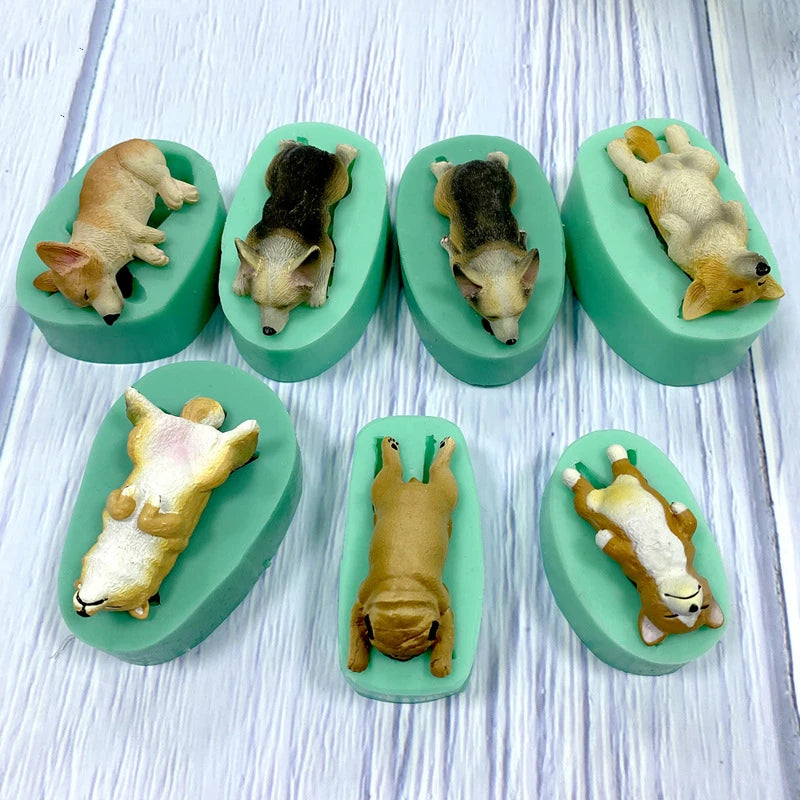 13 Dogs Shape Silicone Fondant Cake Decorating Mold Corgi Bulldog Chocolate Polymer Clay Mould Animal Cake Tool Bakeware M485