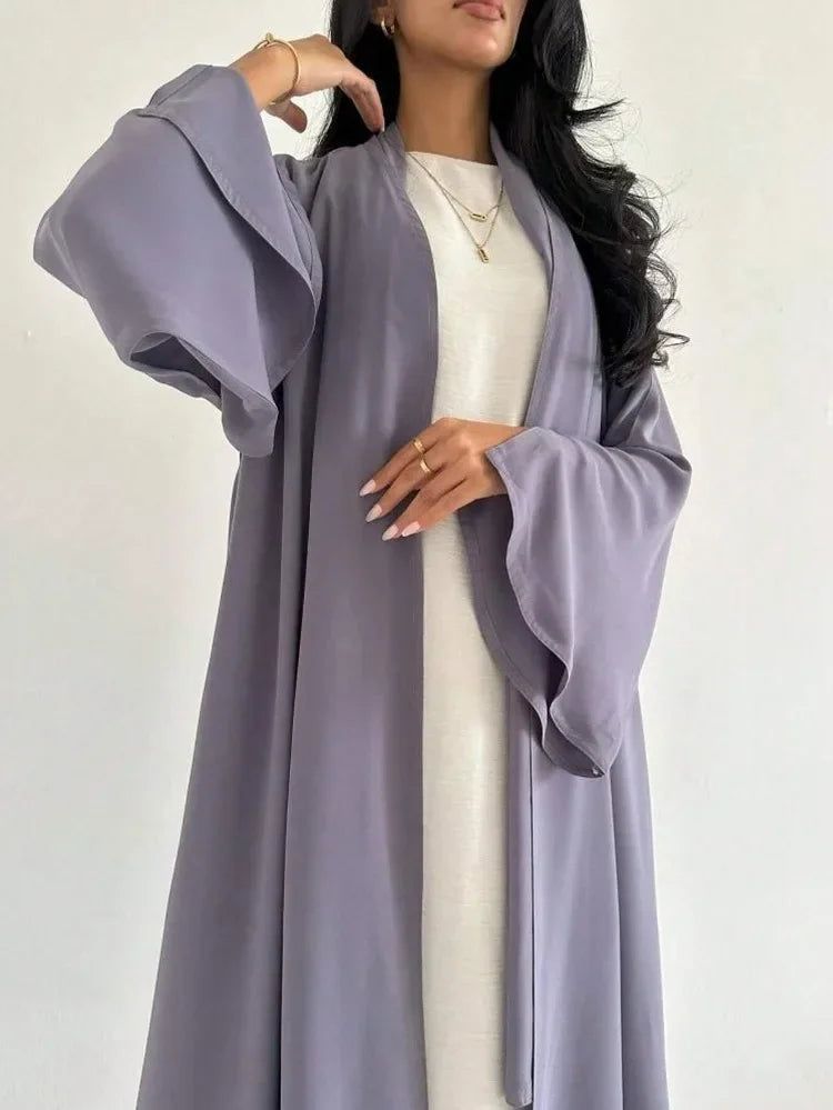 Full Sleeve Loose Open Front Abaya Muslim Women Abayas Solid Kaftans Islamic Maxi Dresses Jilbabs Middle-East Ethnic Clothing