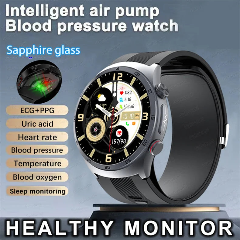 Sapphire Glass AMOLED Blood Pressure Smart Watches ECG Blood Oxygen Blood Pressure Air Pump Sport Health Tracking Smartwatch NFC