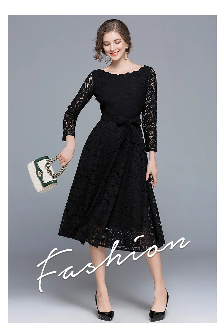 Lace White Prom Dress Women 2023 Summer Autumn Long Sleeve Sexy Slash Neck A Line Midi Party Vestidos Flower Embroidery