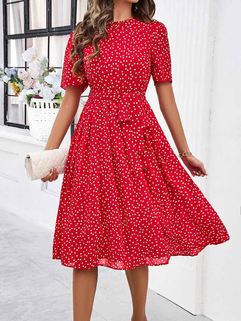 Casual Loose Printed Dot Short Dresses For Women 2025 Fashion Summer Women's A-Line Midi Dress Elegant Vintage Female Dresses