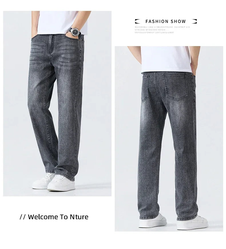 Summer Thin Straight Jeans Men's Clothing Soft Breathable Trousers Male Brand Comfortable Business Loose Denim Pants Retro Y2K