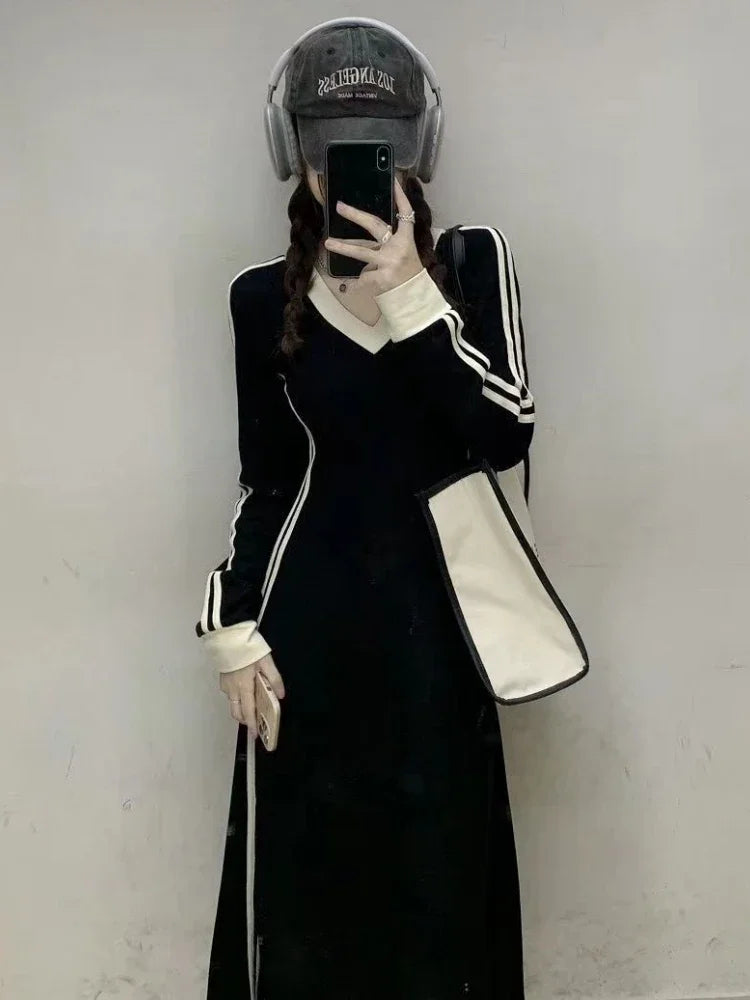 Plus Size 4xl 5xl Casual Slim Long Sleeve Dresses Summer Black Office Lady Womens Clothing Spring Korean Fashion Elegant Dress