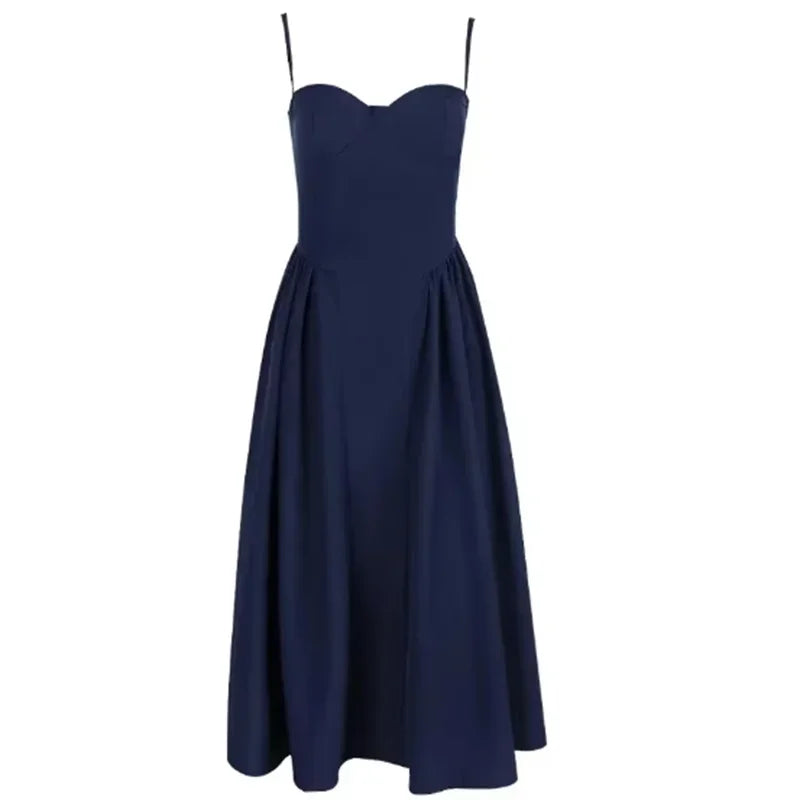 Elegant Spaghetti Strap Midi Dress Women Party Slim A Line Solid Suspender Lady Dresses New Spring Summer Fashion Sexy Vestidos