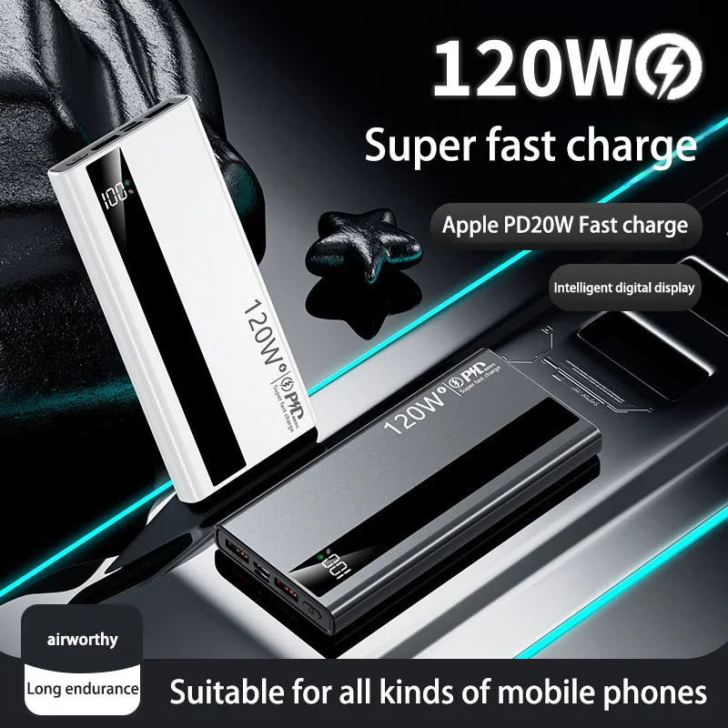 120W 50000mAh Power Bank High Capacity Digital Display Fast Charging Powerbank Portable Battery Charger Type C For iPhone
