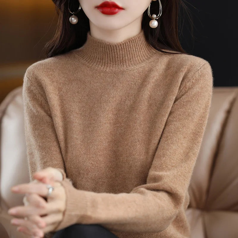 Autumn Winter Women Sweaters Long Sleeve Thick Warm Knitwears Pullovers Mock Neck Loose Sweater Korean Fashion Bottoming Shirt
