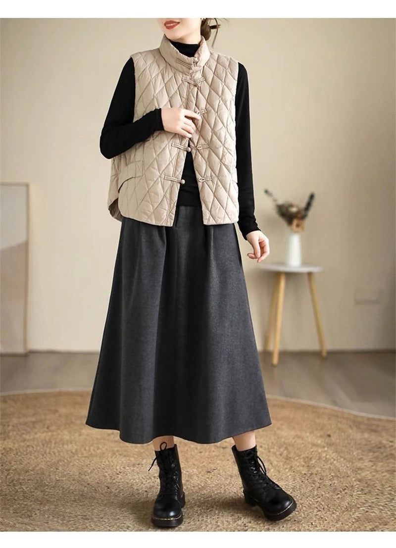 2024 New Autumn Winter Parkas Women Puffer Vest Loose Cropped Stand Collar Sleeveless Vest Jackets Down Cotton Padded Waistcoat