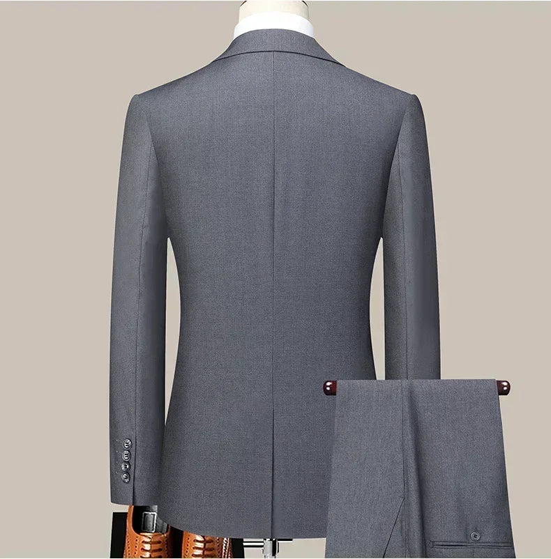 S-8XL New  (Blazer+ Pants) Men's Fashion Business Gentleman Trend Slim-fit Casual Wedding Travel Plus-size Solid Color Suit