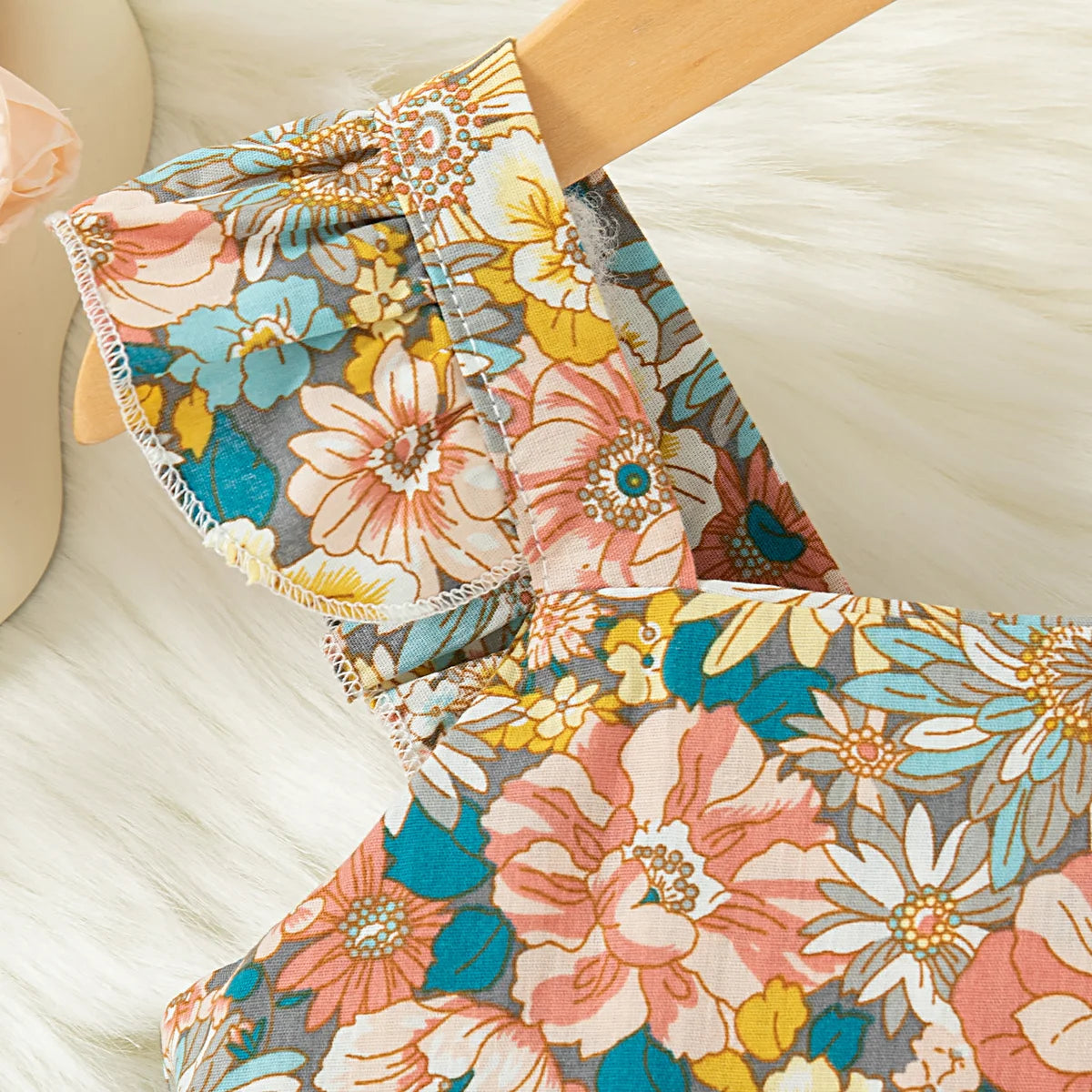 2 Pcs Summer New Baby Girl Dress Fashionable Floral Fly Sleeve Cotton Dress with Crossbody Bag Suitable for Babies Aged 0-3