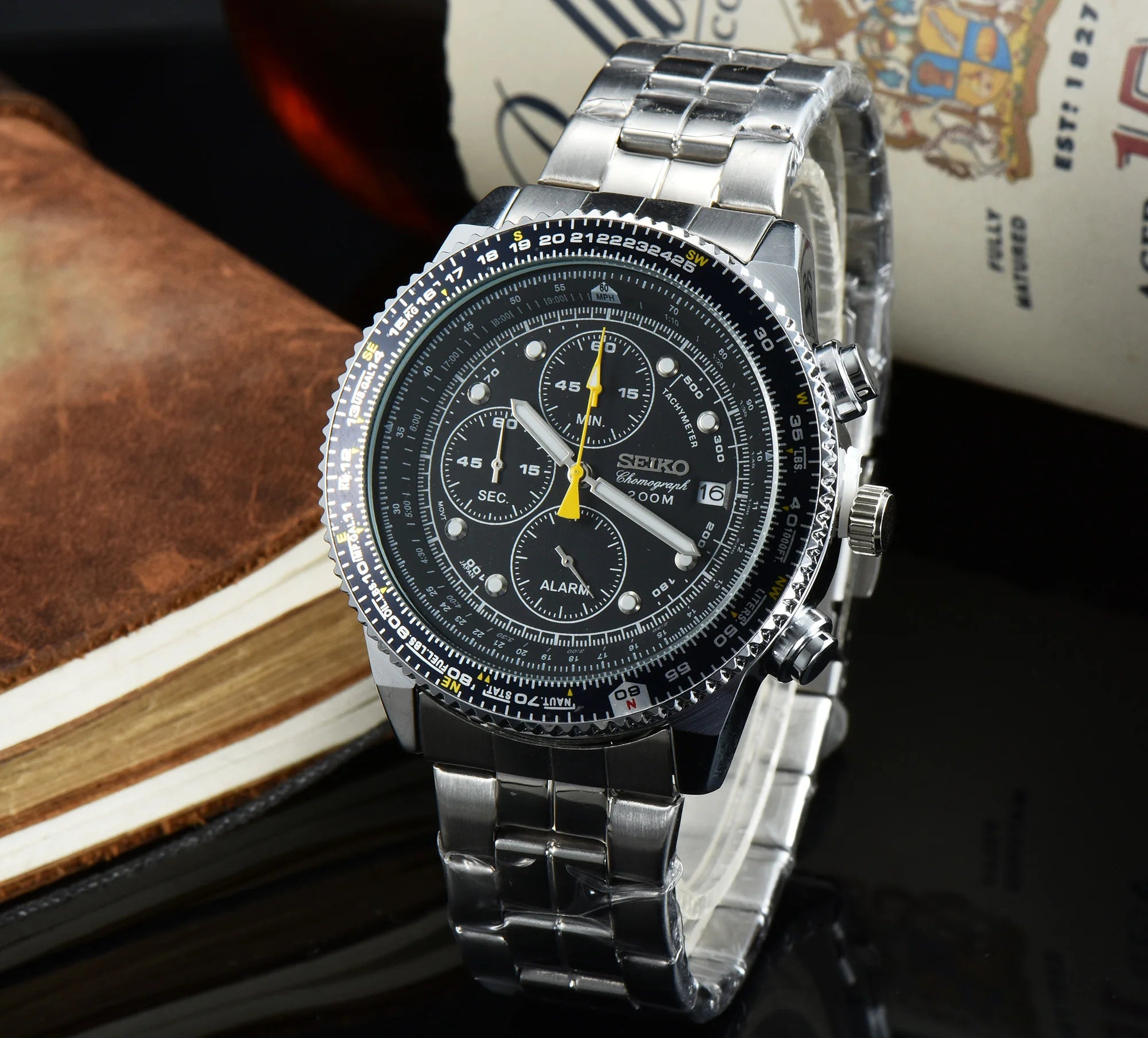 SEIKO Men's Sports Quartz Waterproof Watch, Multifunctional Dial Luminous Hands and Markers, Stainless Steel or Rubber Strap.